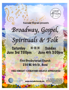 The Cascade Chorale presents Broadway, Gospel, Spirituals & Folk! @ First Presbyterian Church